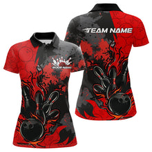Load image into Gallery viewer, Custom Black And Red Splatter Camo Flame Bowling Polo Shirt For Women, Bowling Team Uniform IPHW8625