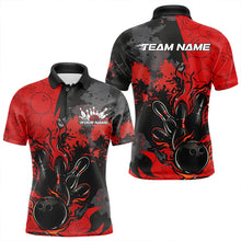 Load image into Gallery viewer, Custom Black And Red Splatter Camo Flame Bowling Polo Shirts For Men, Bowling Team Uniform IPHW8625