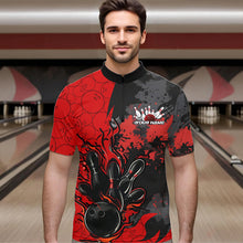 Load image into Gallery viewer, Custom Black And Red Splatter Camo Flame Bowling Quarter-Zip Shirts For Men, Bowling Team Uniform IPHW8625