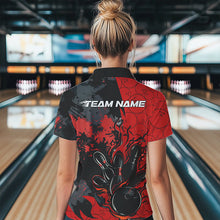 Load image into Gallery viewer, Custom Black And Red Splatter Camo Flame Bowling Womens Quarter-Zip Shirt, Team Uniform IPHW8625