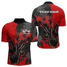 Load image into Gallery viewer, Custom Black And Red Splatter Camo Flame Bowling Quarter-Zip Shirts For Men, Bowling Team Uniform IPHW8625