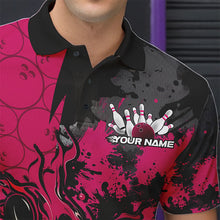 Load image into Gallery viewer, Custom Black And Pink Splatter Camo Flame Bowling Polo Shirts For Men, Bowling Team Uniform IPHW8626