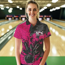Load image into Gallery viewer, Custom Black And Pink Splatter Camo Flame Bowling Polo Shirt For Women, Team Uniform IPHW8626