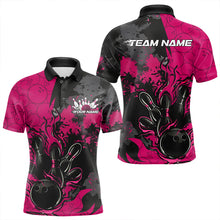Load image into Gallery viewer, Custom Black And Pink Splatter Camo Flame Bowling Polo Shirts For Men, Bowling Team Uniform IPHW8626
