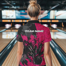 Load image into Gallery viewer, Custom Black And Pink Splatter Camo Flame Bowling Womens Quarter-Zip Shirt, Team Uniform IPHW8626