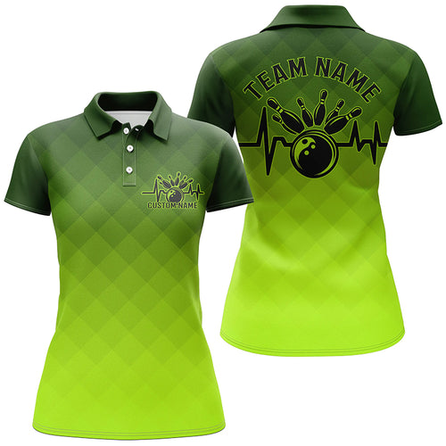 Bowling Heartbeat Pulse Line Green Argyle Custom Bowling Team Shirts For Women IPHW6443