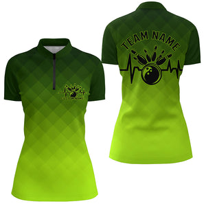 Bowling Heartbeat Pulse Line Green Argyle Custom Bowling Team Shirts For Women IPHW6443