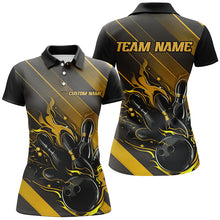 Load image into Gallery viewer, Black And Gold Custom Bowling Team Shirts For Women, Bowling Tournament Jerseys IPHW6446