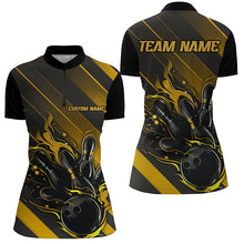 Load image into Gallery viewer, Black And Gold Custom Bowling Team Shirts For Women, Bowling Tournament Jerseys IPHW6446