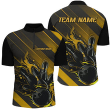 Load image into Gallery viewer, Black And Gold Custom Bowling Team Shirts For Men And Women, Bowling Tournament Jerseys IPHW6446