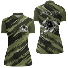 Load image into Gallery viewer, Custom Navy Green Camo Bowling Shirts For Women, Bowling Strike Team Shirts IPHW6449