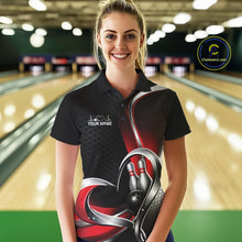 Load image into Gallery viewer, Custom Black And Red Heart Bowling Women Polo Shirt, Hexagon Bowling Team Jerseys IPHW11306
