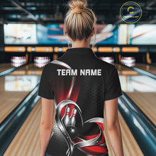 Load image into Gallery viewer, Custom Black And Red Heart Bowling Women Polo Shirt, Hexagon Bowling Team Jerseys IPHW11306