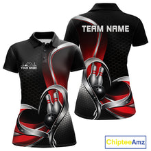 Load image into Gallery viewer, Custom Black And Red Heart Bowling Women Polo Shirt, Hexagon Bowling Team Jerseys IPHW11306