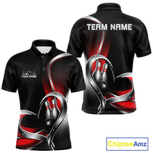 Load image into Gallery viewer, Custom Black And Red Heart Bowling Men Polo Shirt, Hexagon Bowling Team Jerseys IPHW11306