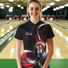 Load image into Gallery viewer, Custom Black And Red Heart Bowling Women Quarter-Zip Shirt, Hexagon Bowling Team Jerseys IPHW11306