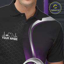 Load image into Gallery viewer, Custom Black And Purple Heart Bowling Men Polo Shirt, Hexagon Bowling Team Jerseys IPHW11308