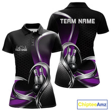 Load image into Gallery viewer, Custom Black And Purple Heart Bowling Women Polo Shirt, Hexagon Bowling Team Jerseys IPHW11308