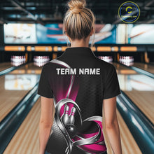 Load image into Gallery viewer, Custom Black And Pink Heart Bowling Women Polo Shirt, Hexagon Bowling Team Jerseys IPHW11309