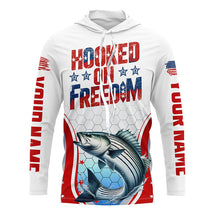 Load image into Gallery viewer, American Flag Striped Bass Custom Long Sleeve Fishing Shirts, Patriotic Fishing Jerseys IPHW6814