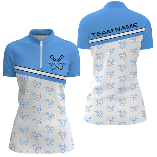 Blue Bowling Shirts For Women, Bowling Uniform Custom Bowling League Shirts IPHW6963