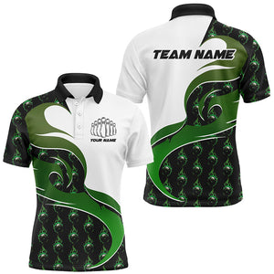 Customized Green Flame Bowling Polo Shirts For Men, Bowling Team Shirts Outfit Bowling IPHW6973