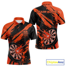 Load image into Gallery viewer, Custom Grunge Black And Orange Dart Jerseys, Flame Dart Tip Hit Bullseye Men Polo Shirt IPHW10058