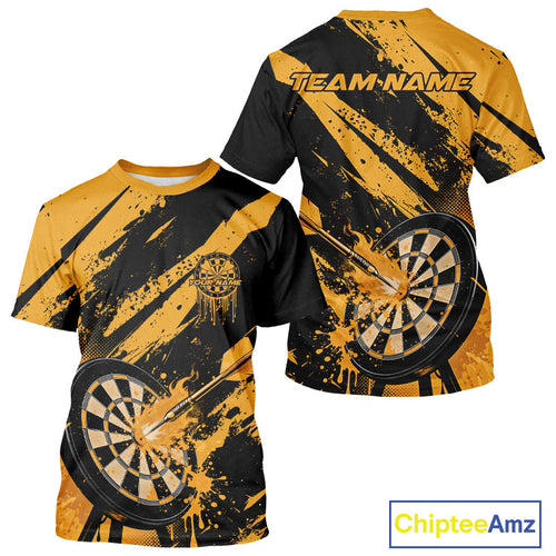 Custom Grunge Black And Yellow Dart Jerseys, Flame Dart Tip Hit Bullseye Men T-Shirts IPHW10060