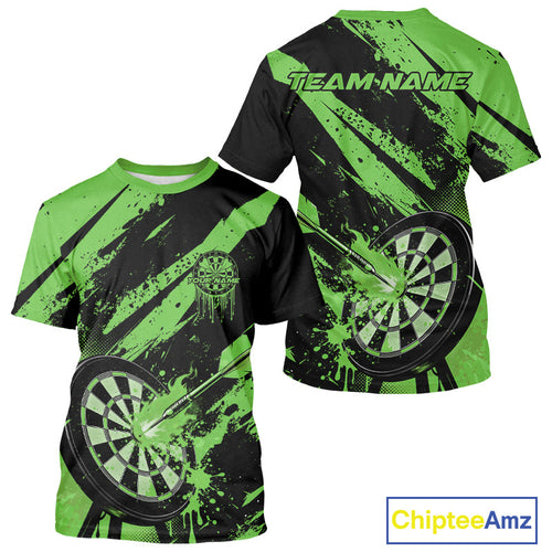 Custom Grunge Black And Green Dart Jerseys, Flame Dart Tip Hit Bullseye Men T-Shirts IPHW10061