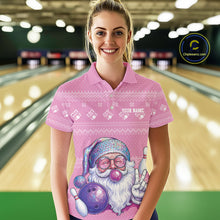 Load image into Gallery viewer, Custom Funny Santa Christmas Women Bowling Polo Shirts, Pink Xmas Bowling Team Outfit IPHW10140