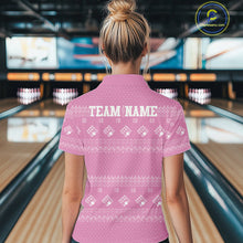 Load image into Gallery viewer, Custom Funny Santa Christmas Women Bowling Quarter-Zip Shirts, Pink Xmas Team Outfit IPHW10140