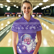 Load image into Gallery viewer, Custom Funny Santa Christmas Women Bowling Polo Shirts, Purple Xmas Bowling Team Outfit IPHW10141