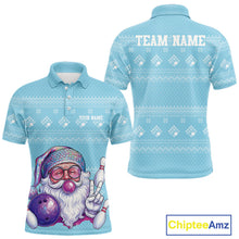Load image into Gallery viewer, Custom Funny Santa Christmas Men Bowling Polo Shirts, Light Blue Xmas Team Outfit IPHW10142