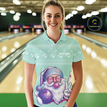 Load image into Gallery viewer, Custom Funny Santa Christmas Women Bowling Polo Shirts, Mint Green Xmas Team Outfit IPHW10143