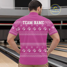 Load image into Gallery viewer, Custom Funny Santa Christmas Men Bowling Quarter-Zip Shirts, Bright Magenta Xmas Team Outfit IPHW10144