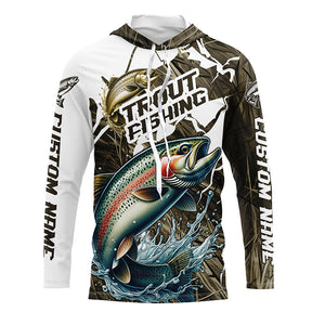 Rainbow Trout Fishing Custom Long Sleeve Tournament Shirts, Trout Fly Fishing Jerseys Grass Camo IPHW6450