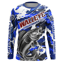 Load image into Gallery viewer, Personalized Walleye Fisherman Long Sleeve Fishing Shirt, Red White And Blue Camo Fishing Jerseys IPHW6458