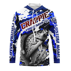 Personalized Crappie Fisherman Long Sleeve Fishing Shirt, Red White And Blue Camo Fishing Jerseys IPHW6459