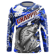 Load image into Gallery viewer, Personalized Crappie Fisherman Long Sleeve Fishing Shirt, Red White And Blue Camo Fishing Jerseys IPHW6459