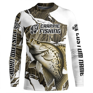 Grass Camo Custom Crappie Fishing Long Sleeve Tournament Fishing Shirts, Crappie Fishing Apparel IPHW6460