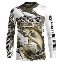 Load image into Gallery viewer, Grass Camo Custom Walleye Fishing Long Sleeve Tournament Fishing Shirts, Walleye Fishing Apparel IPHW6461
