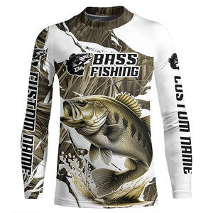 Grass Camo Custom Smallmouth Bass Fishing Long Sleeve Fishing Shirts, Smallmouth Fishing Apparel IPHW6462