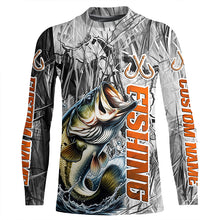 Load image into Gallery viewer, Largemouth Bass Fishing Custom Long Sleeve Tournament Fishing Shirts, Gray Camo Bass Fishing Jerseys IPHW6463