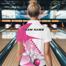 Load image into Gallery viewer, Custom White And Pink Bowling Ball And Pins Women Quarter-Zip Shirt, Bowling Jerseys IPHW11320