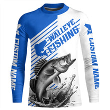 Load image into Gallery viewer, Walleye Fishing Customized Name Long Sleeve Tournament Shirts, Walleye Fishing Jerseys | Blue IPHW6651