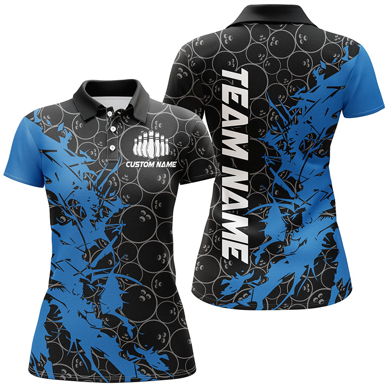 Black And Blue Customized Bowling Shirts For Women, Bowling Jerseys Team Bowling Shirts IPHW6981