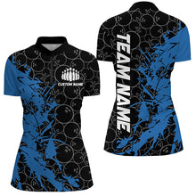 Load image into Gallery viewer, Black And Blue Customized Bowling Shirts For Women, Bowling Jerseys Team Bowling Shirts IPHW6981