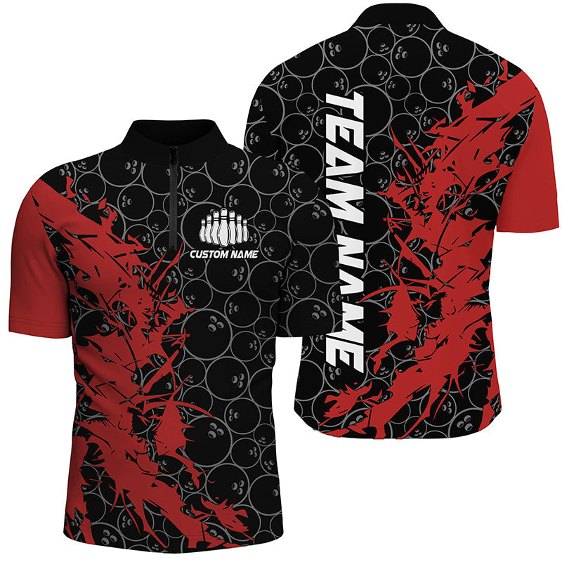 Black And Red Customized Bowling Shirts For Men, Custom Bowling Jerseys Team Bowling Shirts IPHW6982