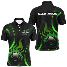 Load image into Gallery viewer, Custom Green Flame Bowling Polo Shirts For Men, Team Bowling League Shirts IPHW6987