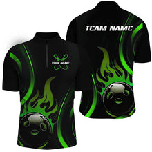 Load image into Gallery viewer, Custom Green Flame Bowling Polo Shirts For Men, Team Bowling League Shirts IPHW6987